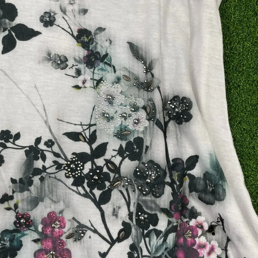 New Directions Black Floral Ruffle Tunic Top Sz S - Picture 3 of 6